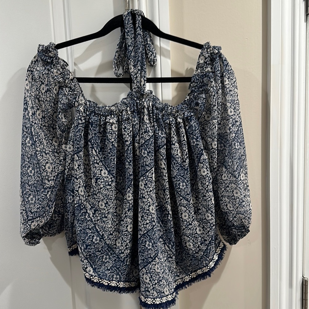 Misa blue abd gray off shoulder top